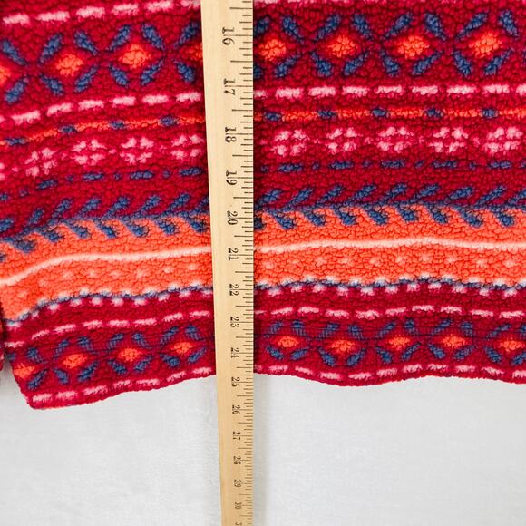 LL Bean Fleece Sweater Womens XL Cozy Cottage Funnel Neck Fair Isle Pullover Red - Picture 8 of 14
